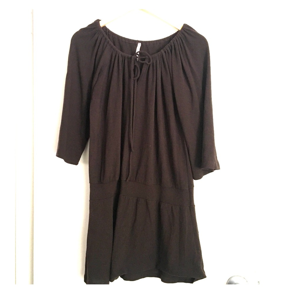 Brown V-neck sweater dress with tie size M/ L